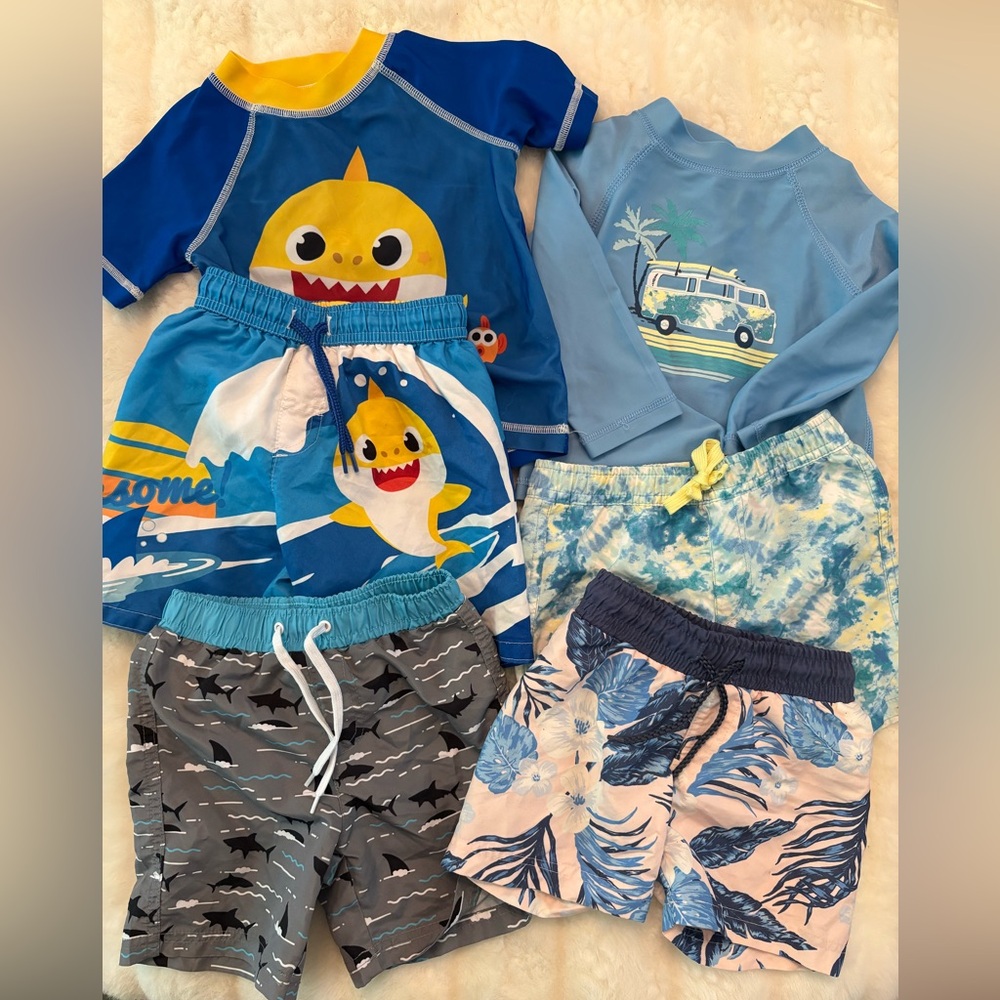 2T boys swim bundle Kids Swim Set with Shark and Surf Designs baby shark